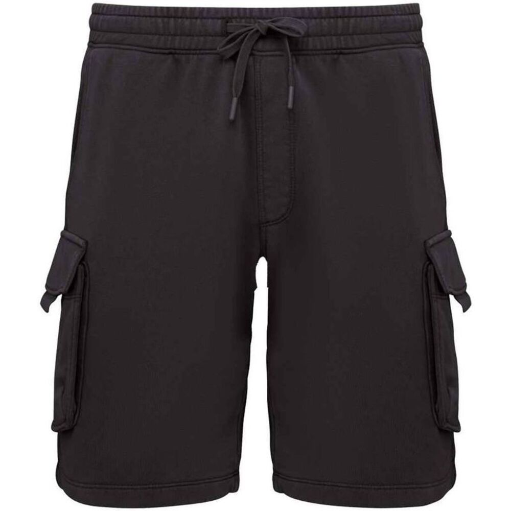 Native Spirit Mens French Terry Washed Cargo Shorts / Washed Black